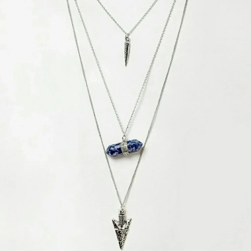 Layered Arrowhead Necklace Sodalite Stone